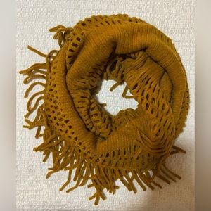 Mustard/gold colored infinity scarf with fringe